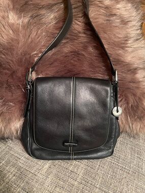 Black Sak Leather Crossbody Shoulder Bag